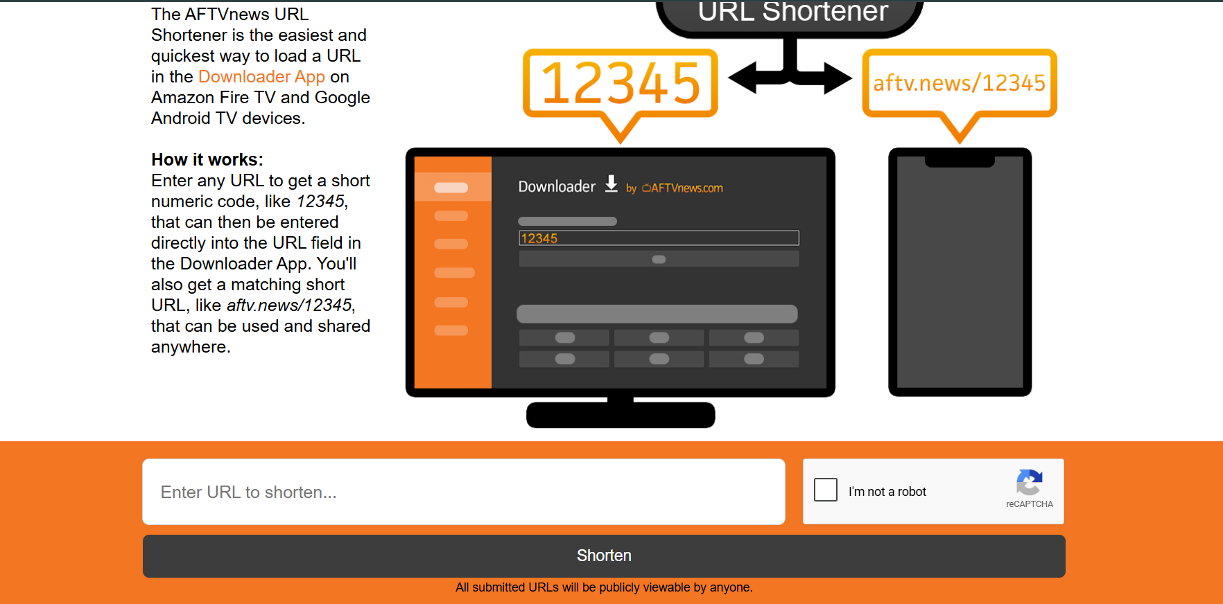 AFTVnews URL Shortener Interface